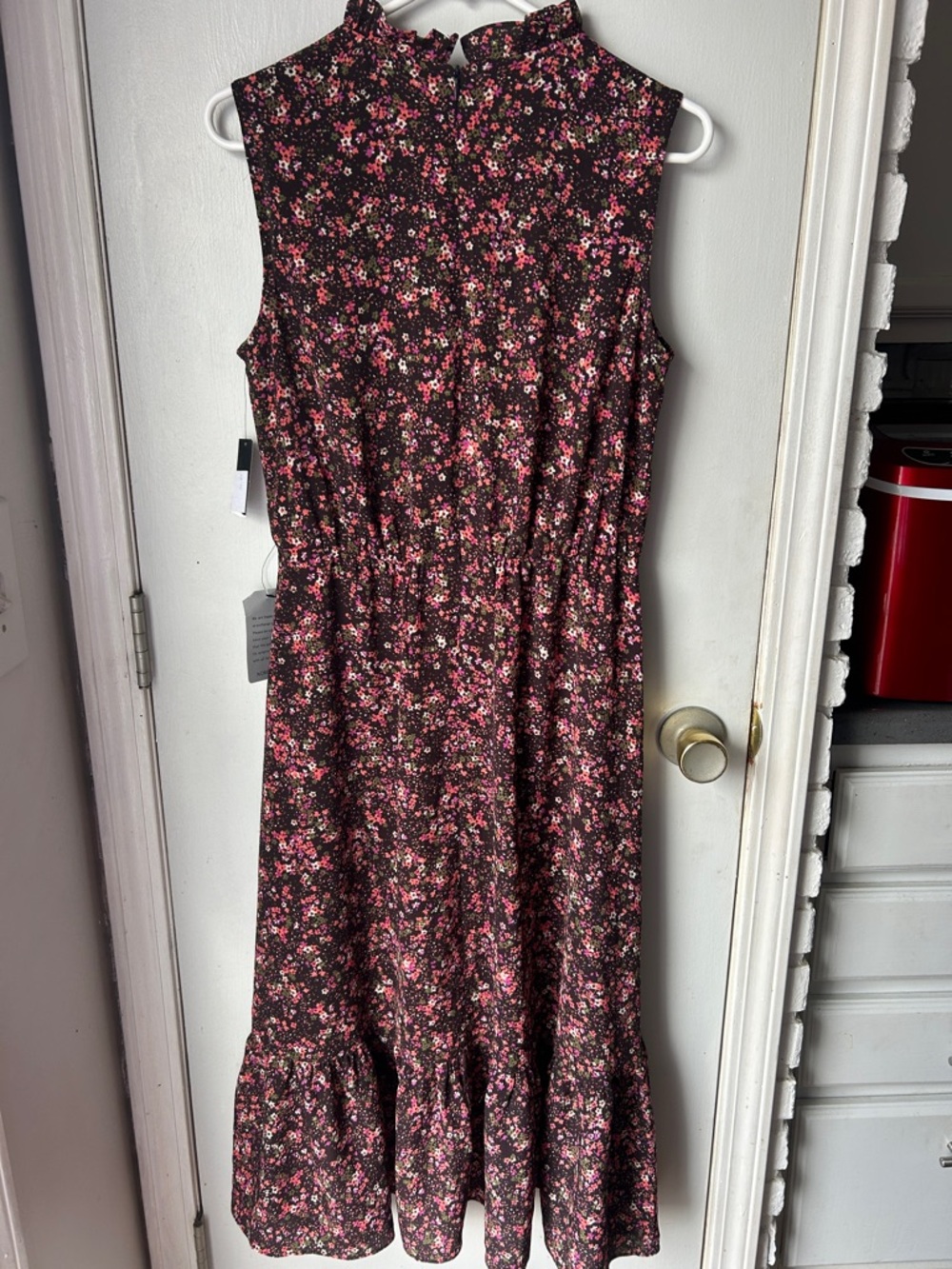 Maggy London Brown Wrap Style Midi Dress with  Floral Print - Picture 5 of 7